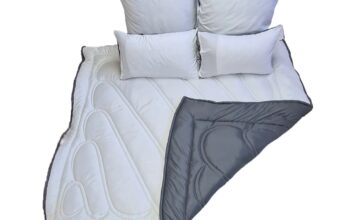 5 Piece Reversible Comforter Set – Charcoal/White