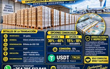 30 paletas de USD supuestamente disponibles en un almacén aduanero en la zona de
